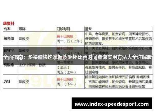 全面指南:多渠道快速掌握澳洲杯比赛时间查询实用方法大全详解版 全面指南:多渠道快速掌握澳洲杯比赛时间查询实用方法大全详解版
